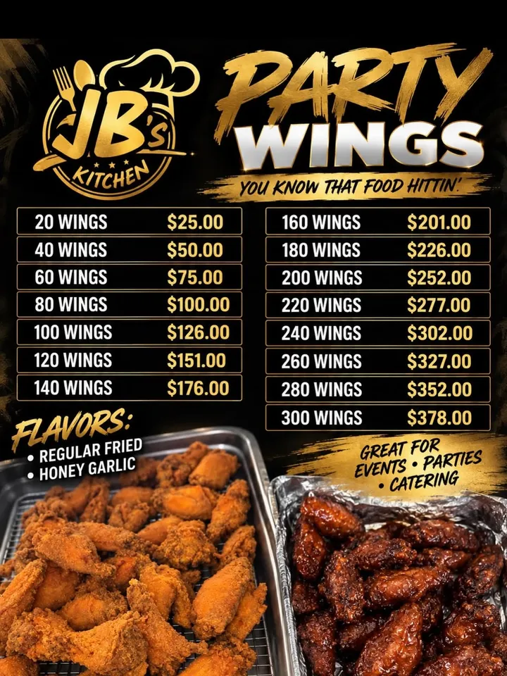 Party wings price list